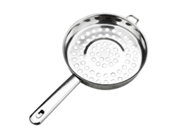 Escorredor De Malha De Aço Inoxidável Com Cabo Longo, Fundo Plano, Ideal Para Fritar E Escorrer Alimentos.