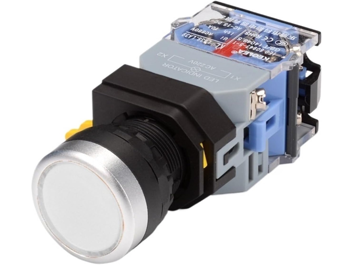 Botão De Pressão Iluminado La38 22mm Com Trava Automática E Reset, Botão Plano De 24v, Vermelho E Verde, Botão Tipo
