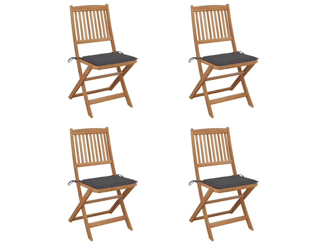 Vidaxl Cadeiras De Jardim Dobráveis C/ Almofadões 4 Pcs Acácia Maciça