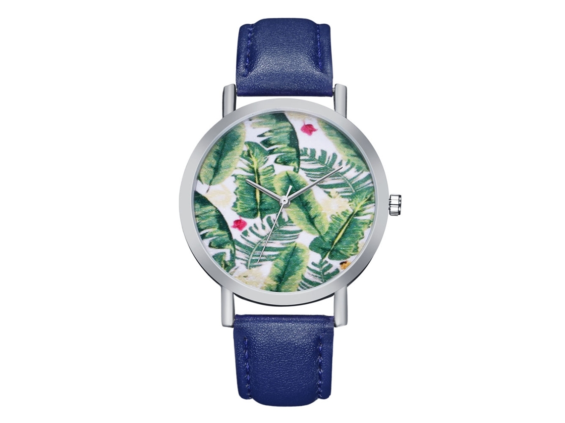 Relógio de casal de quartzo com pulseira de PU, mostrador redondo, estilo fashion (azul)