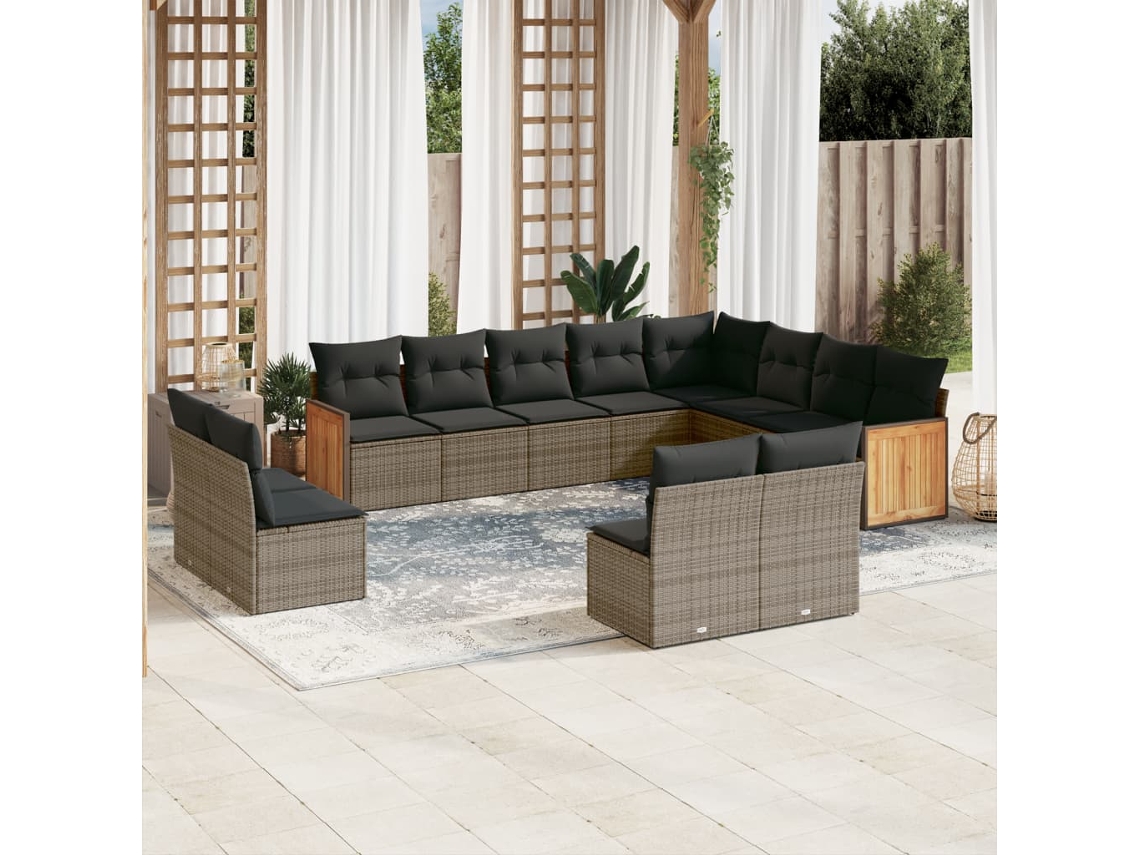 12 Pcs Conjunto De Sofá Jardim C/ Almofadões Vime Pe Cinza Dkd Home Decor