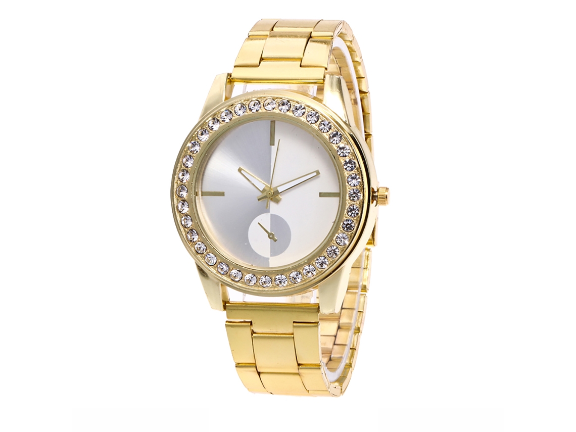 Relógio de quartzo unissex Zhoulianfa com pulseira de aço e mostrador dourado casual.