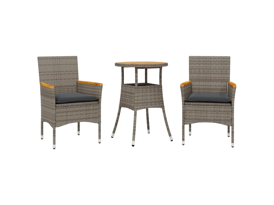 Conjunto de 3 Jantar Jardim com Almofadões Vime Pe/acácia Cinza MAISON EXCLUSIVE
