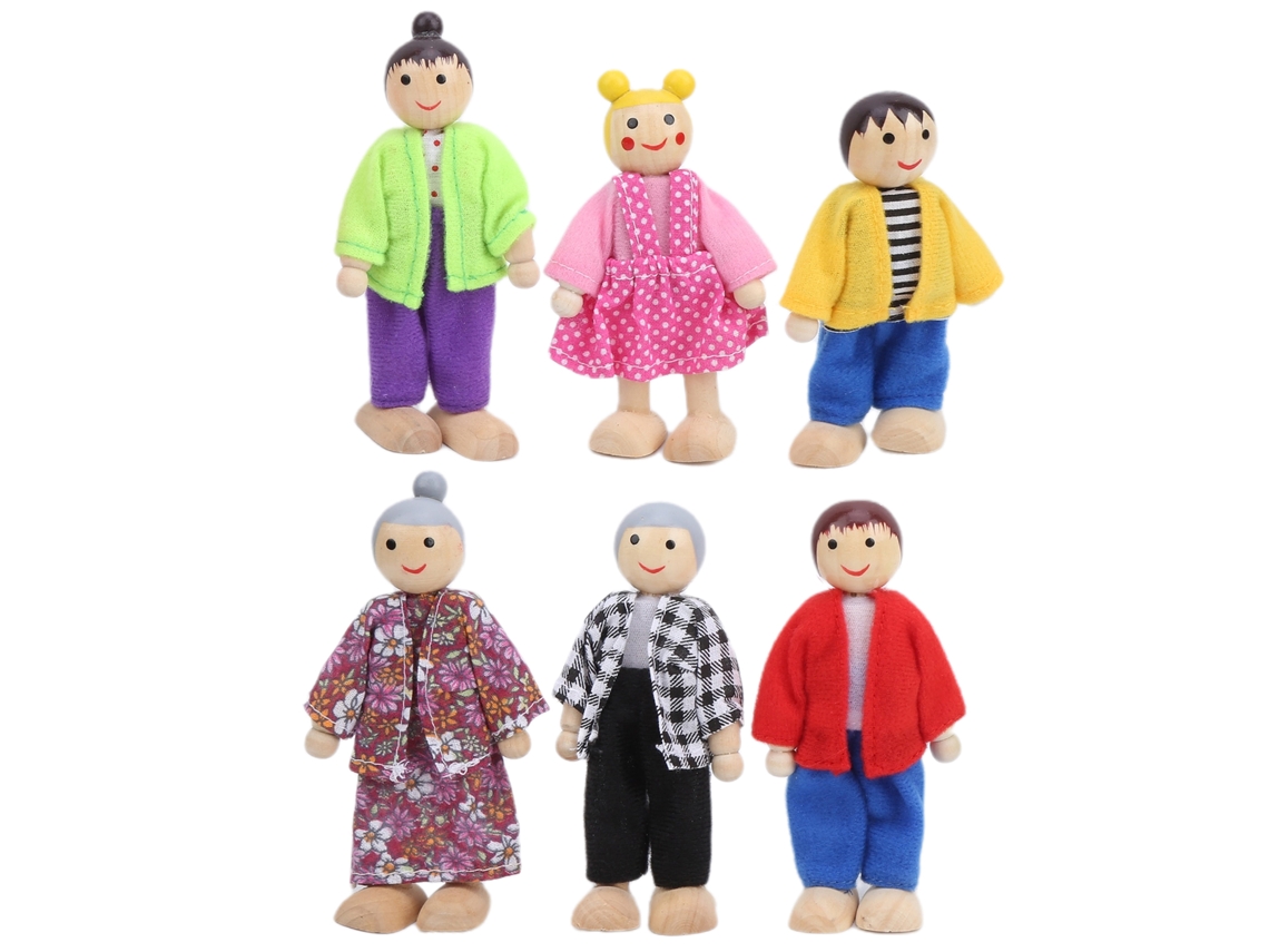 Primerox bonecas de Família de Pinho Miniatura Brinquedo Casa de Bonecas Acessório Educativo 6 Peças