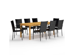 Vidaxl 9 Pcs Conjunto De Jantar Para Jardim Preto