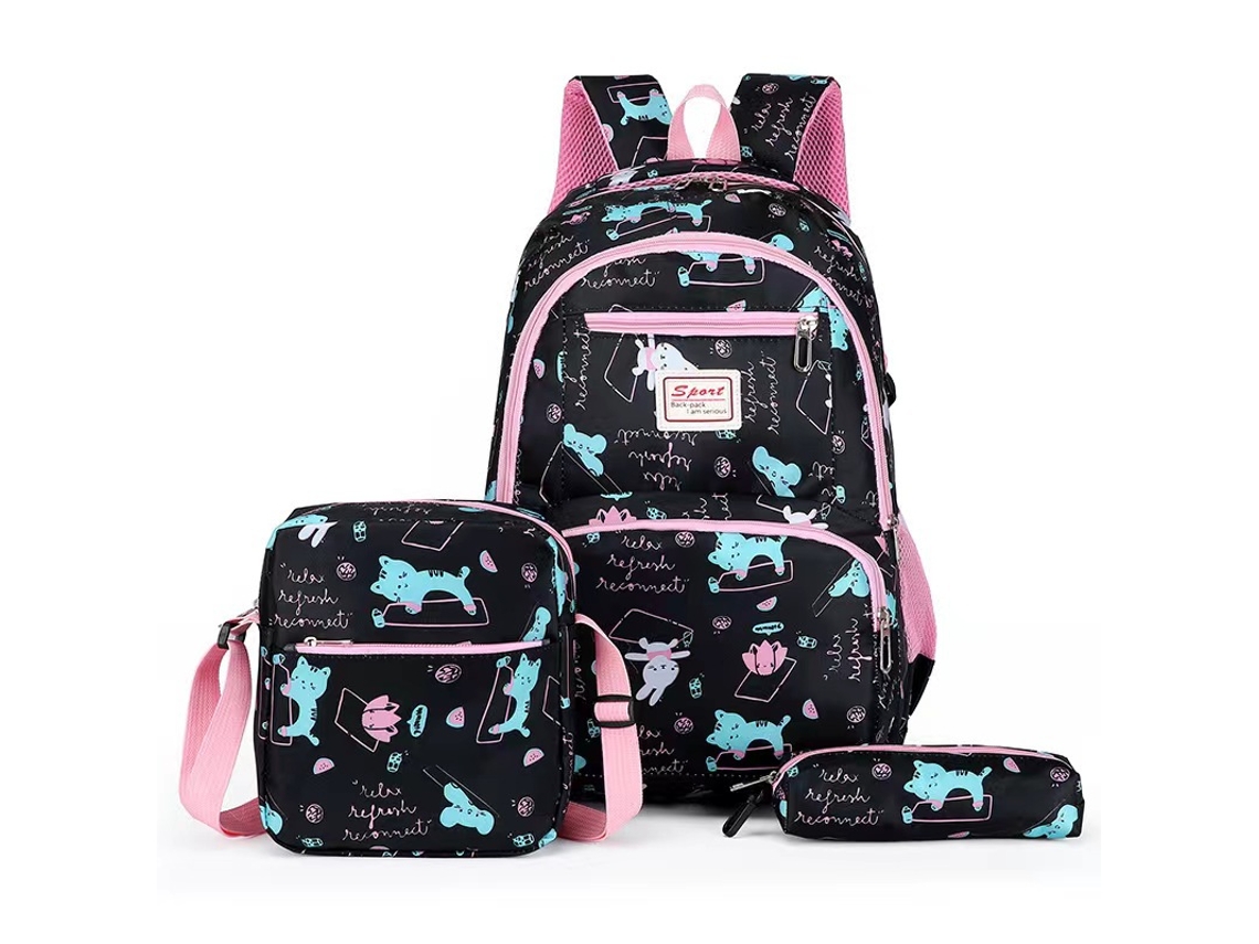 Mochila De Três Peças Com Estampa Quadrada Estilo Estudante 5