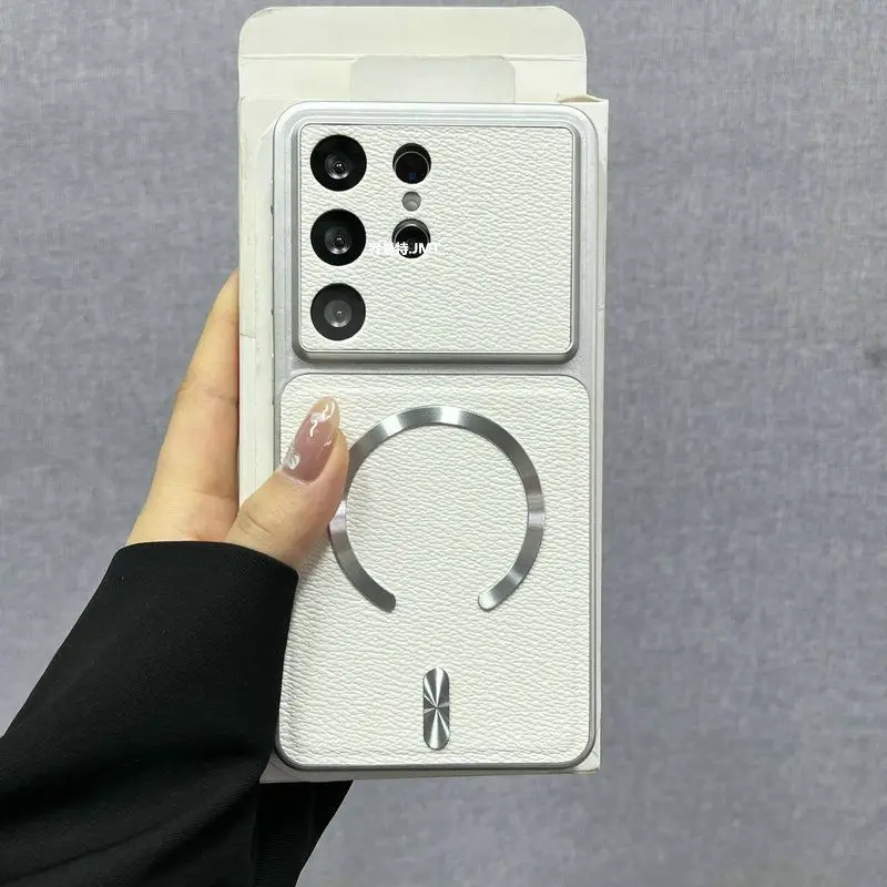 Capa Protetora Magnética Em Couro Pu (branco) Para Galaxy S26 Ultra, Compatível Com A Tecnologia Magsafe.