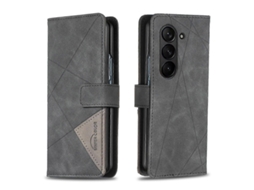 Capa De Celular Em Couro Com Textura De Losango E Fecho Magnético Para Samsung Galaxy Z Fold5