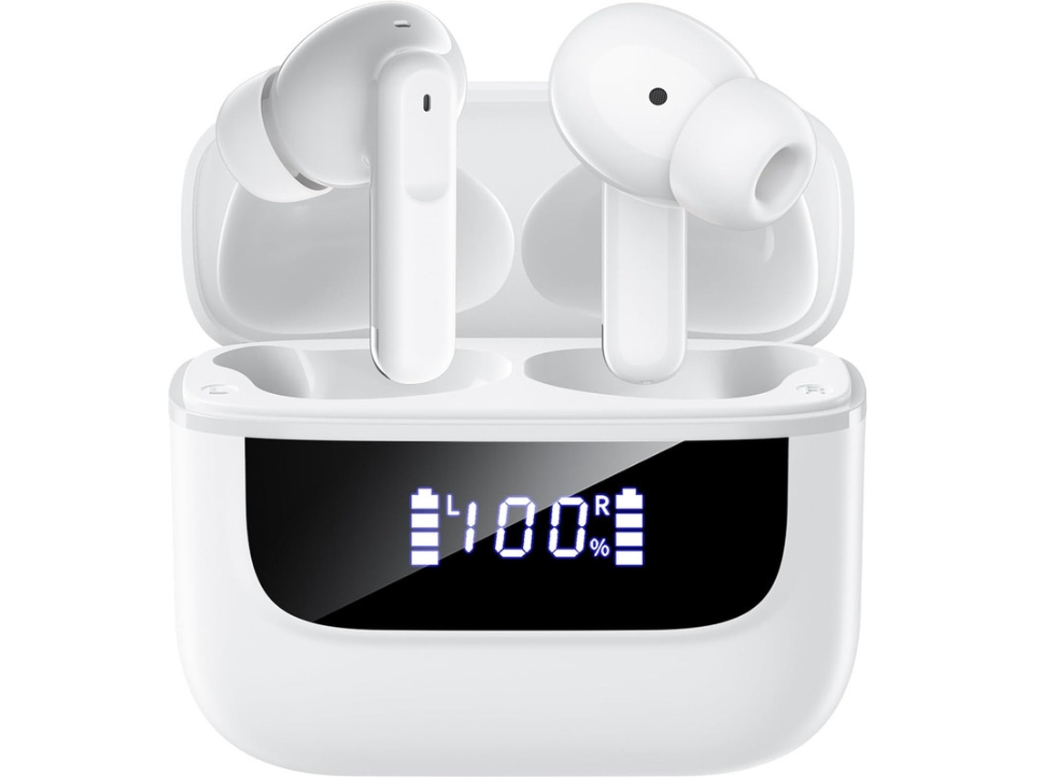Fones Sem Fio Bluetooth 5.4, 6 Microfones Cancelamento Ruído Ativo Enc, Som Estéreo Graves Profundos, 48h, Display Led, Ipx7 P/ Android/ios - Branco