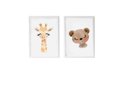 Conjunto de 2 Quadros CROCHETTS Multicolor Madeira Mdf 33 X 43 X 2 Cm Girafa Urso 2 Peças