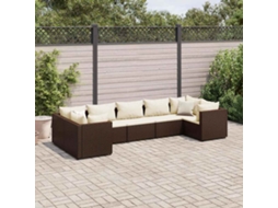Vidaxl 7 Pcs Conjunto Lounge De Jardim C/ Almofadões Vime Pe Castanho