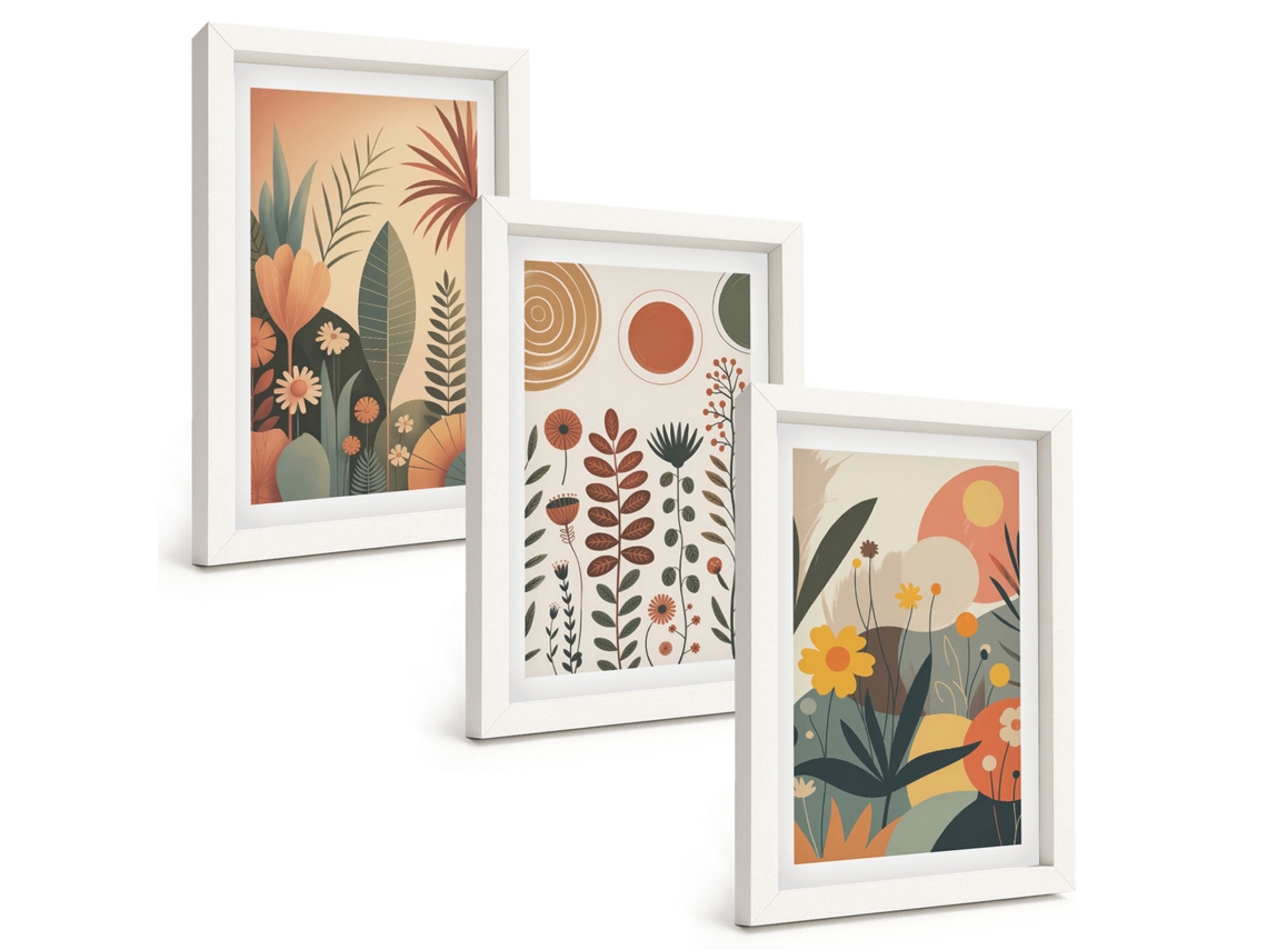 Composição De Quadros Padrões Florais Boho Da Natureza Espelharte (3 Peças 20x30 Cm)