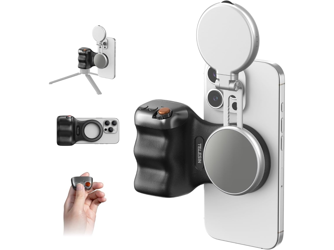 Suporte Magnético Para Câmera De Celular Com Luz Para Selfie – Disparador Bluetooth Estilo Dslr, Preto