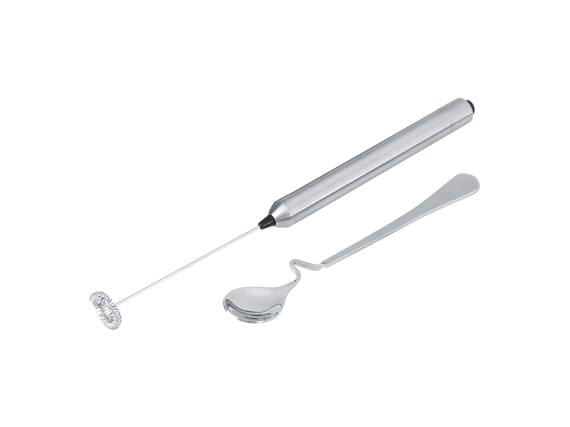 Frother de Leite Elétrico Manual de Aço Inox com Colher, para Café, Cappuccino