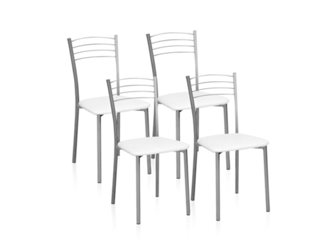 Conjunto de 4 Cadeiras DUEHOME Chef (Cinzento - Metal e Pele Sintética - 40 x 85 cm)