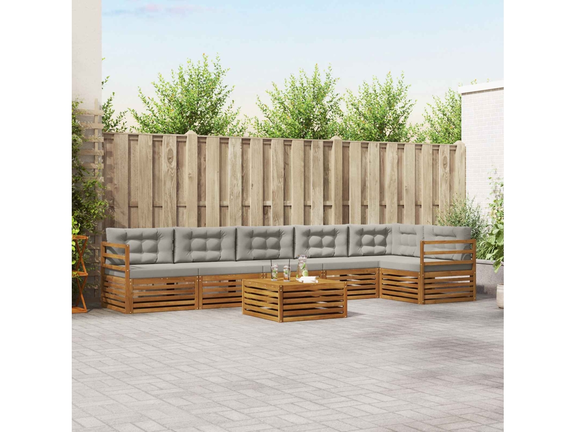 Vidaxl Conjunto De Sofás Para Exterior 7 Unid. Cinza Natural E Claro