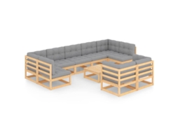 Maison Exclusive - 10 Pcs Conjunto Lounge De Jardim C/ Almofadões Pinho Maciço