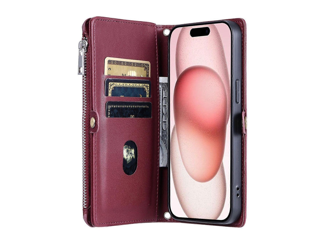 Capa De Couro Com Zíper E Alça Para Iphone 15 Pro, Estilo 015