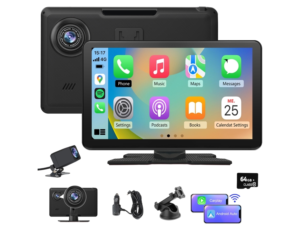 Rádio Automóvel Junsun De 9 Polegadas Com Carplay Sem Fios, Android Auto, Câmaras Duplas, Gravação Em Loop 4k, Ecrã Dividido De 64 Gb (Outlet Grade A)
