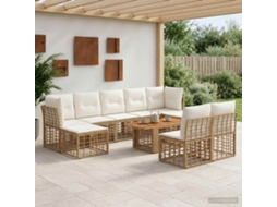 Vidaxl Conjunto De Sofá De Jardim 10 Unid. Natural E Branco Creme