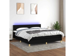 Vidaxl Cama Box Spring C/ Colchão E Led 160x200 Cm Tecido Preto