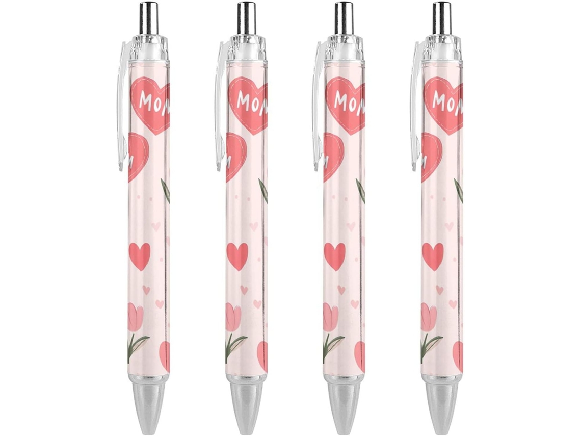 Canetas Esferográficas Divertidas, Modelo: Mom Love Com Corações E
