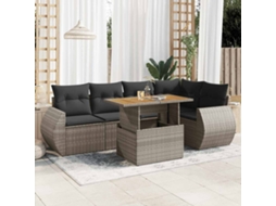 Vidaxl 6 Pcs Conjunto Sofás De Jardim Com Almofadões Vime Cinzento