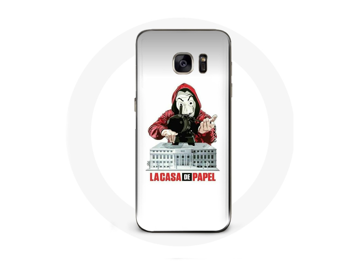 Capa para Samsung Galaxy S6 Edge La casa de papel máscara logotipo Fundo Branco