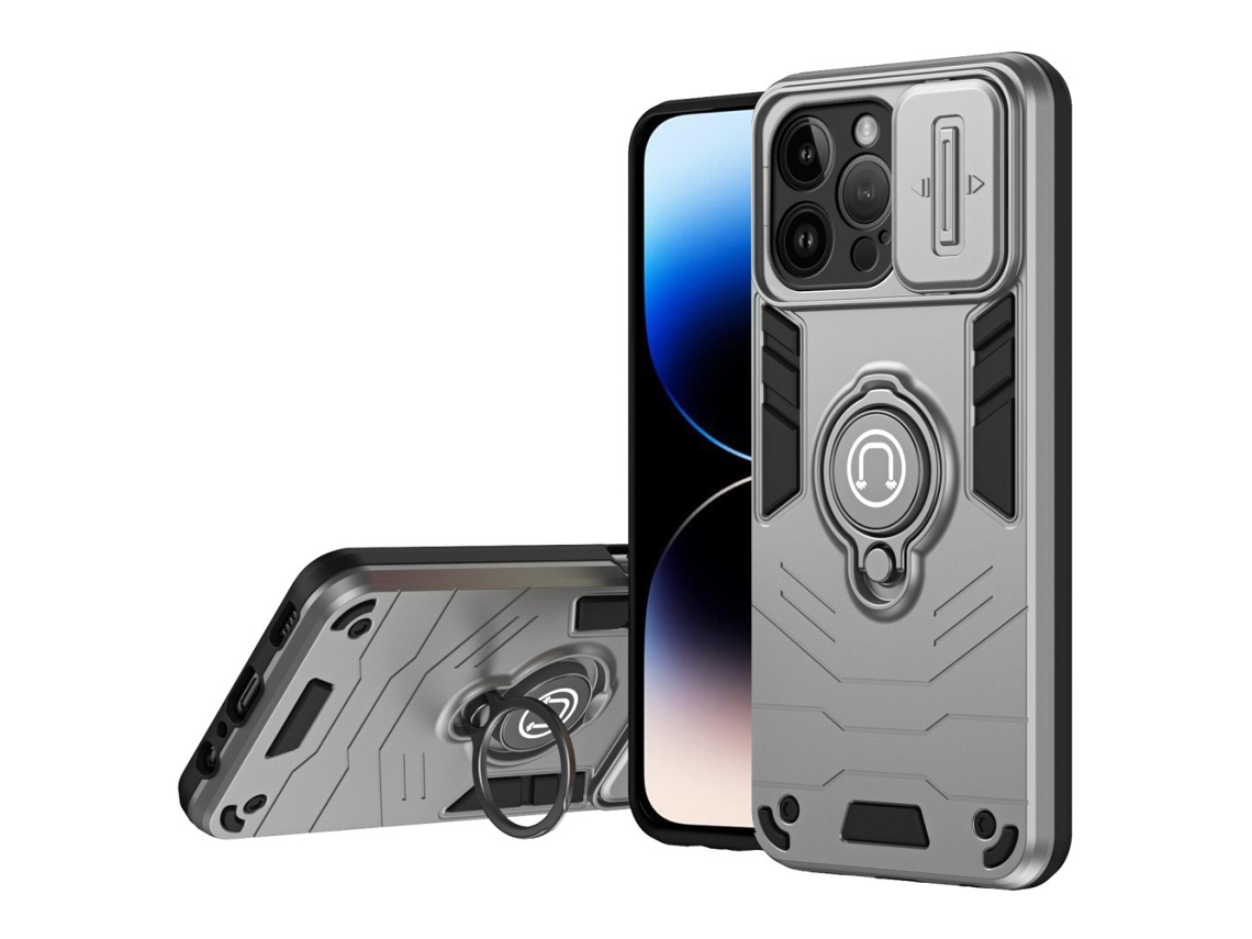 Suporte Casa Anel Para Iphone 14 Pro Pele Sintética Cinzento