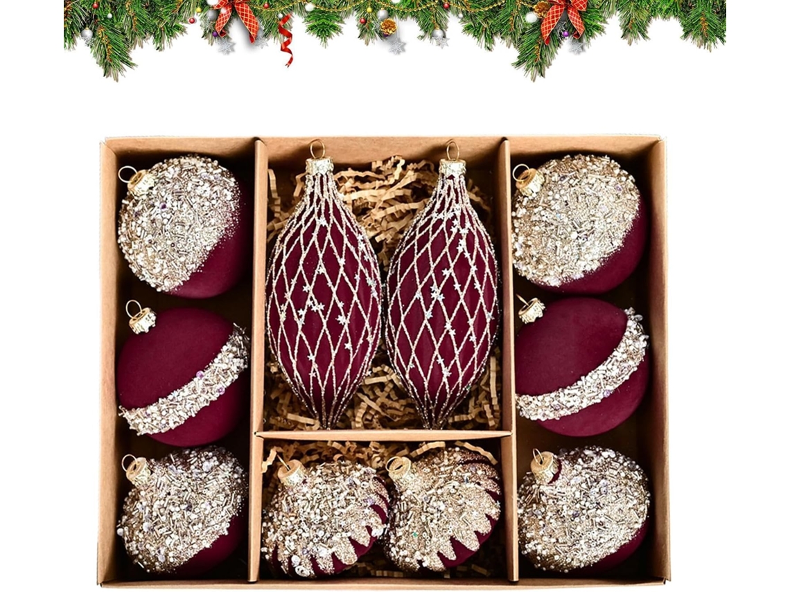 Bolas De Natal Flocadas Para Enfeite | Decorações Para Árvore De Natal | Conjunto De 10