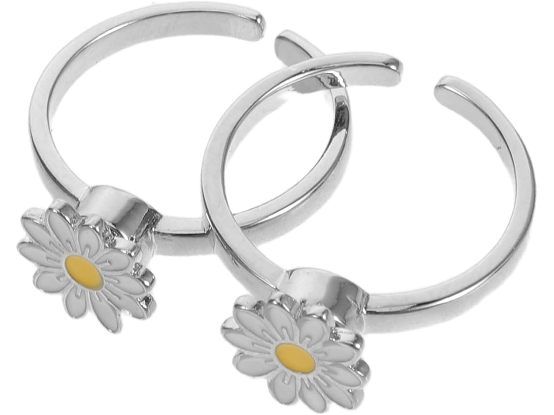 Anel Aberto Ajustável De Cobre Em Formato De Margarida, Com Duas Peças E Acessórios Com Motivo Floral De Primavera.
