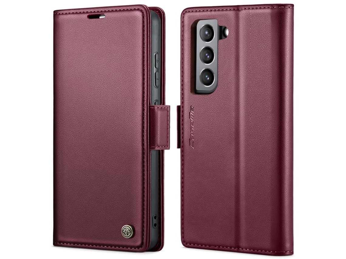 Capa Para Samsung Galaxy S21 Fe 5g Borboleta Fivela Litchi Textura De Telefone De Couro Rfid Antirroubo Vinho Tinto