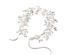 Faixa De Casamento Com Cristais Articulada, Flor Folha, Para Noiva, Acessório De Cabelo Com Pérolas (prata)