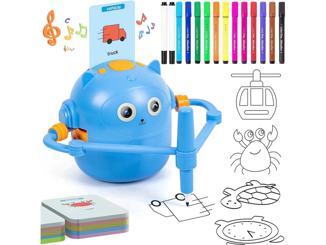 Robô De Desenho Para Crianças, Desenho Educativo Interativo, Com 100 Cartões De Palavras Azul Czhhmart