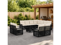 Vidaxl Conjunto De Sofá De Jardim 12 Unid. Preto E Branco Creme