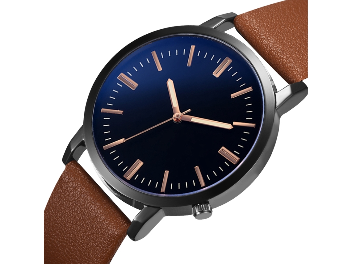 Relógio Masculino de Pulso de Couro Pu com Mostrador Grande Redondo, Estilo Casual, Quartzo