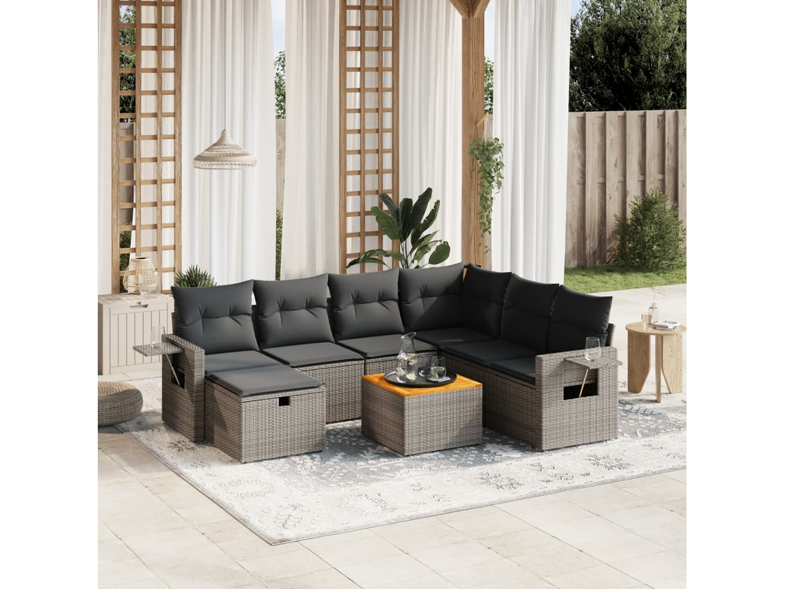 Vidaxl 8 Pcs Conjunto Sofás De Jardim C/ Almofadões Vime Pe Cinzento