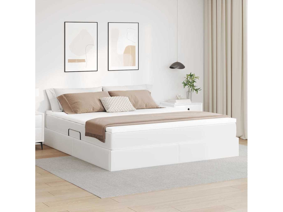 Vidaxl Cama Com Arrumação E Colchão Com Colchão Branco 180 X 200 Cm
