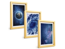 Composição De Quadros Terra, Espaço, Tempestade, Galáxia Espelharte (3 Peças 20x30 Cm)