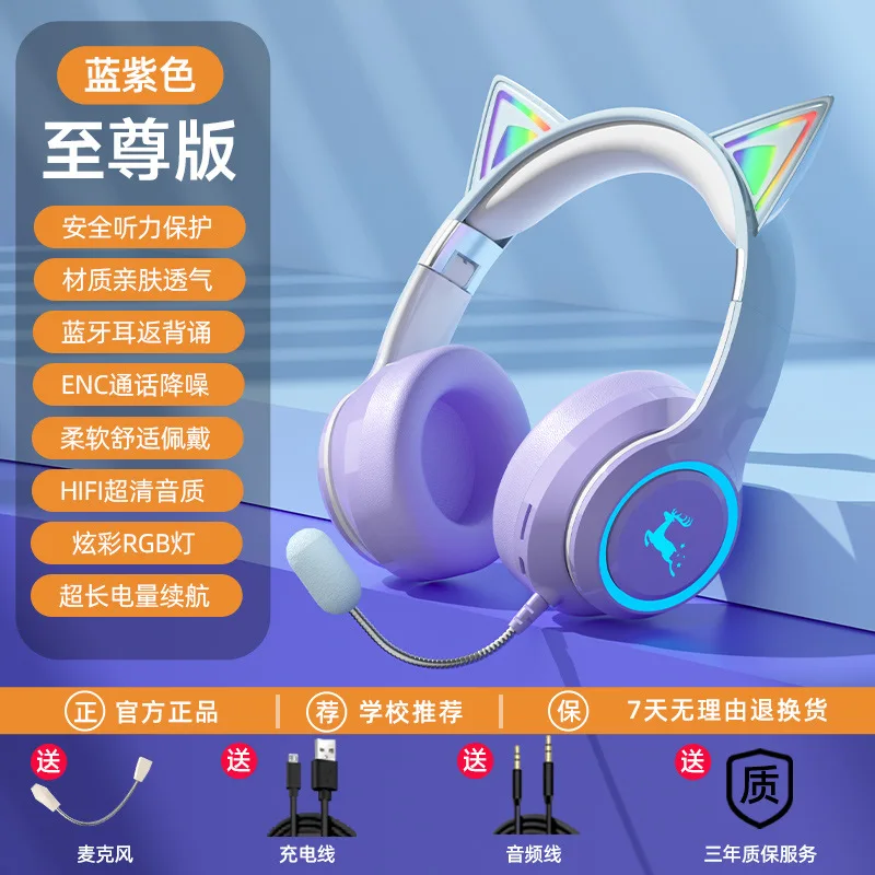 (roxo) Fone De Ouvido Incrível Com Fone De Ouvido Bluetooth Traseiro