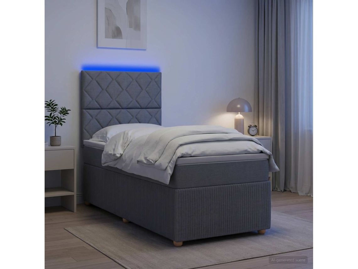 Vidaxl Cama Box Com Led E Colchão Cinzento-claro 100 X 200 Cm Tecido