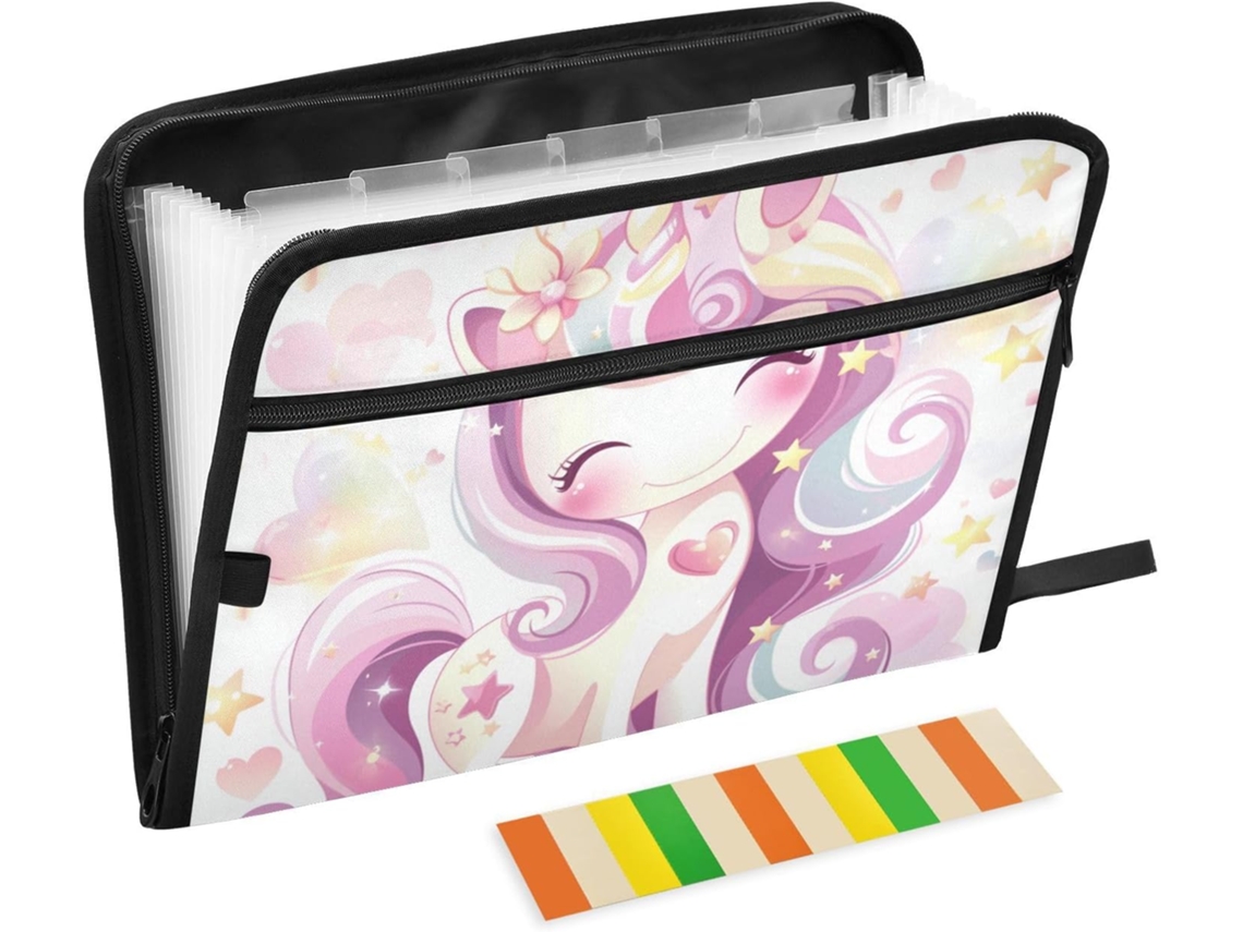 Pasta Expansível Com Estampa De Unicórnio Desenho Animado, 13 Bolsos, Tamanho A4 E Carta, Com Fecho De Zíper,