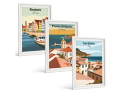 Conjunto De Pinturas Vistas De Cidades Costeiras Da Europa Espelharte (3 Peças 40x60 Cm)