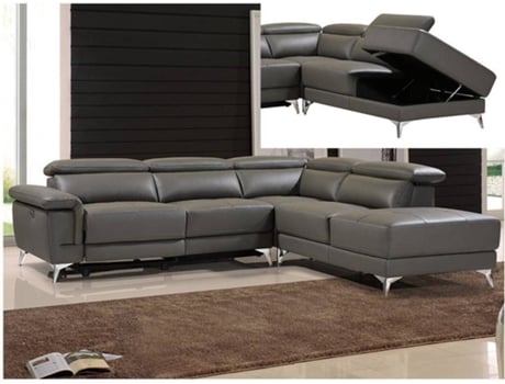 Sofá LINEA SOFA Pascaline (Pele - Cinzento - 96x277x244 cm)