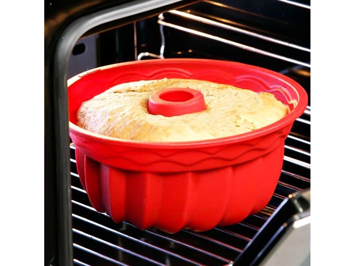 Forma Assadeira Redonda Silicone Com Furo 23cm Antiaderente Flexível, Ideal Bolo Pudim Angel Cake, Gokoco