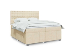 Cama Com Molas/colchão 200x200 Cm Tecido Cor Creme