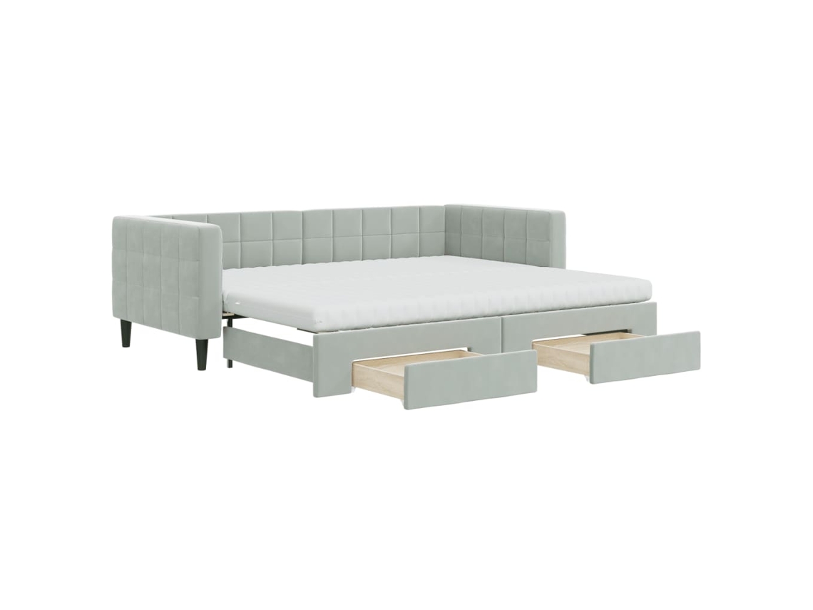 Sofá-cama com gavetão VIDAXL Cinzeto Veludo (90x200 cm)