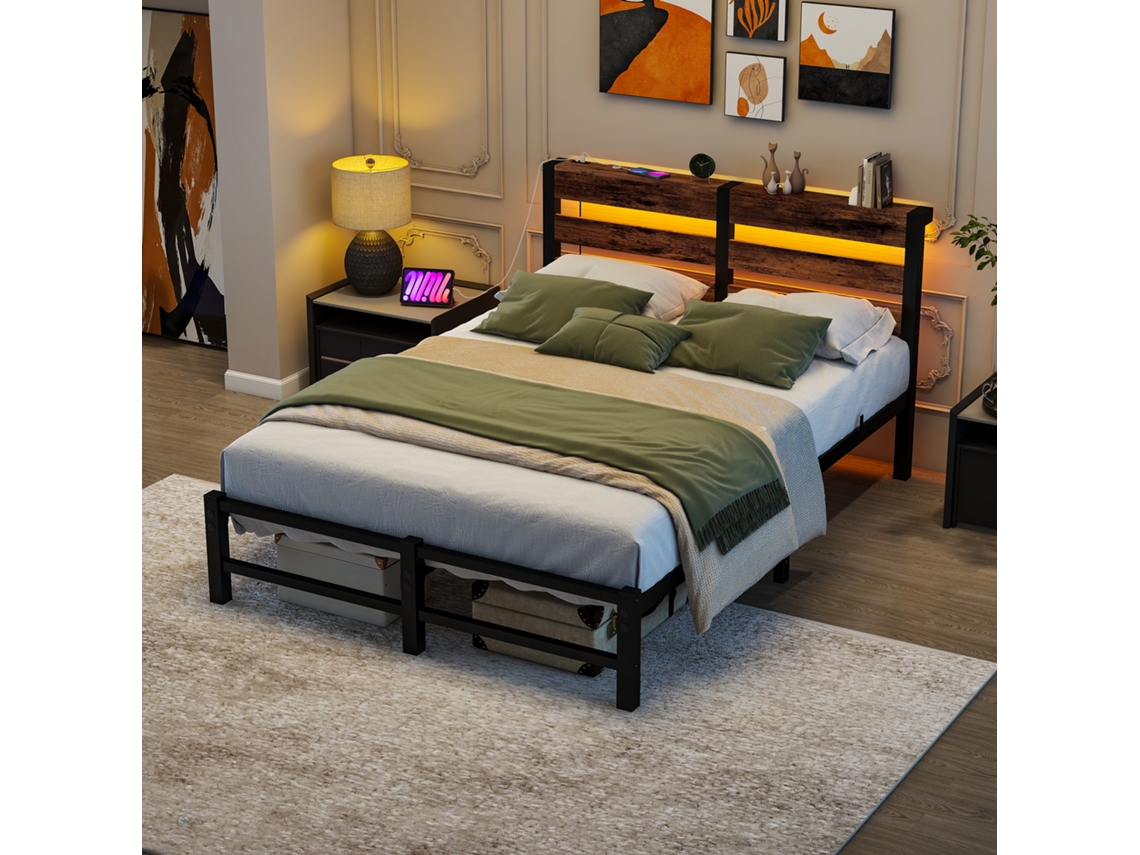 Cama Metal Preta 120x200cm, Led, Usb, Armazenamento (s/ Colchão). -op