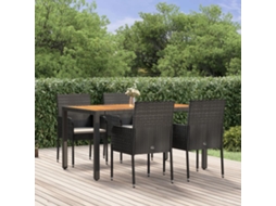 Vidaxl 5 Pcs Conjunto De Jantar P/ Jardim C/ Almofadões Vime Pe Preto