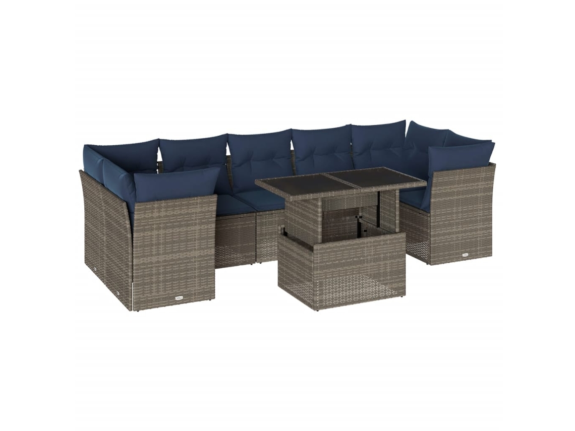 Conjunto de Sofá de Jardim, 8 Peças, Almofadas, Rattan Cinza MAISON EXCLUSIVE